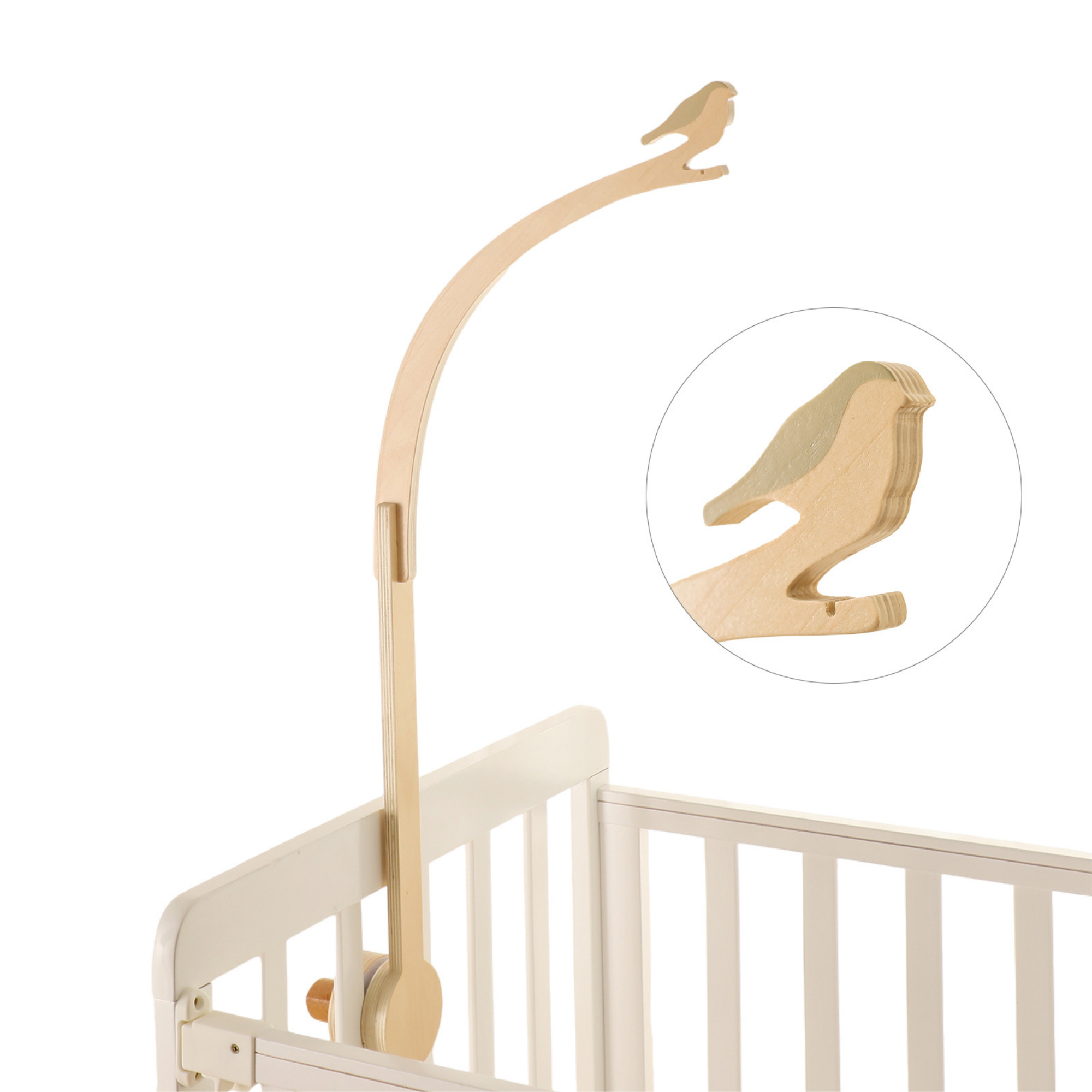 Bejoline uroholder i træ til tremmeseng med Birdie-uro