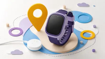 Lilla GPS-ur til børn med blank skærm, ladebrik og placeringsmarkør
